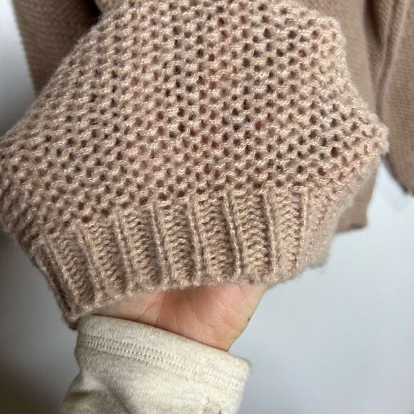 Oversized V Neck Tan Taupe Knit Sweater - Picture 4 of 10
